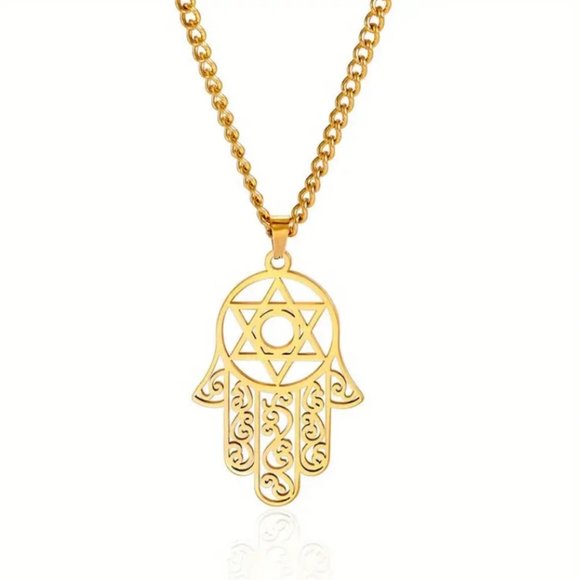 Good Luck Hamsa or Hand Of Fatima The Star Of David Necklace Pendant Necklace - Picture 2 of 4